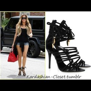 Black drummed calfskin gladiator sandals